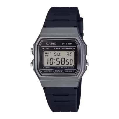 Casio F-91WM-1B black digital watch front view